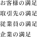 経営理念　お客様の満足・取引先の満足・従業員の満足・企業の満足